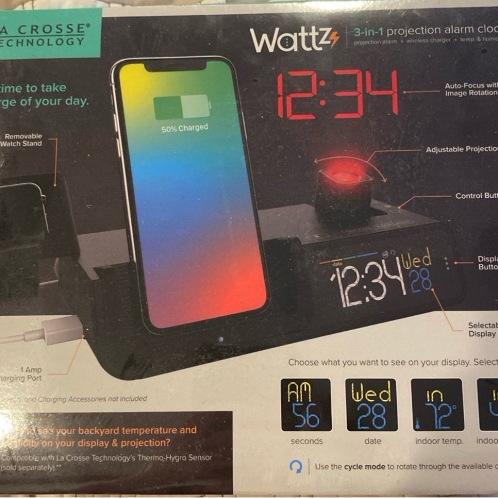 Black 3-in-1 Projection Alarm Clock